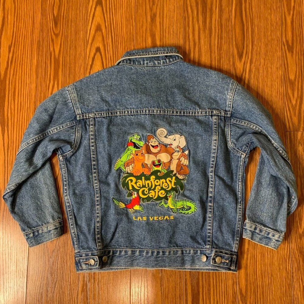 Kids Size 8 Vintage Rainforest Cafe Las Vegas Embroidered Jean Denim Jacket‎ - Picture 2 of 10